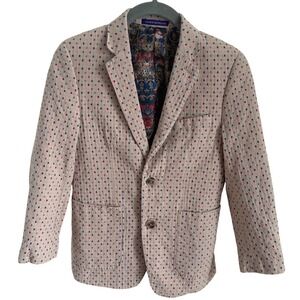 James Morgan Boys 12 Linen Blazer Beige Multicolor Dot Elbow Patch Ornate Lining